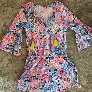 Multicolor Floral Shorts Romper with Tassels